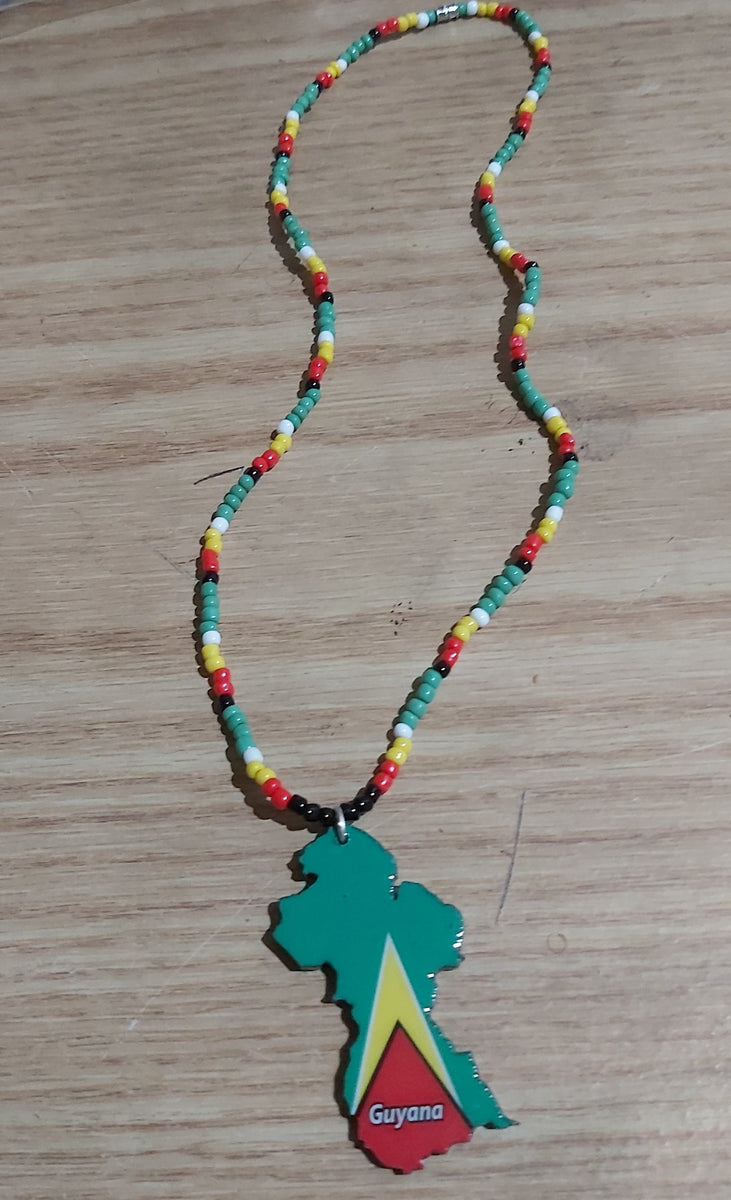 Guyana map pendant and beaded necklace handmade/Guyanese fashion