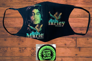 Bob Marley face mask/Glow in the dark/3D graphic design/Rasta colours/Reusable/100% cotton/2 layers & open pocket/Bob Marley souvenir/Gift