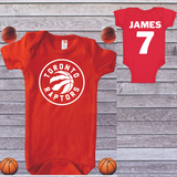 Raptors Newest Fan Baby Onesie Red White Personalize